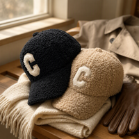 Casquette de baseball en polaire noire et beige avec visière brodée, chapeau décontracté chaud pour femmes, automne-hiver
