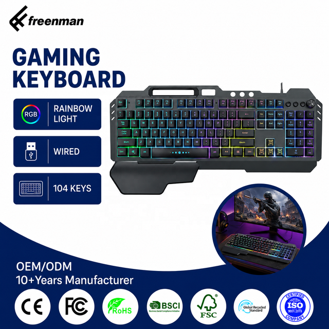 Wired Keyboard  Media Keys Full Size RGB Membrane Gaming Keyboard With12 Multimedia Keys Adjustable Bright for Gaming