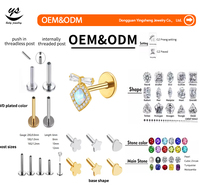 Boucle d'oreille en titane ASTM F136, cœur, filetage interne, labret, helix, piercing, zircon, fabricant d'usine en Chine