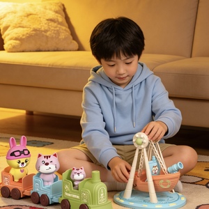 Ensemble <span class=keywords><strong>de</strong></span> jeu <span class=keywords><strong>de</strong></span> simulation Train <span class=keywords><strong>de</strong></span> parc d'attractions et Bateau <span class=keywords><strong>pirate</strong></span> (2 styles <span class=keywords><strong>de</strong></span> couleurs) Jouet éducatif en ABS écologique avec figurines Chat et Lapin - Product Image 3