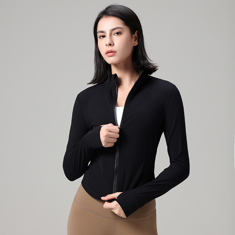 Women Slim Fit Long Sleeve Yoga Shirt Long Sleeve Zippered Stand Collar Gym Fitness Sports Workout Top Female Training Jackets