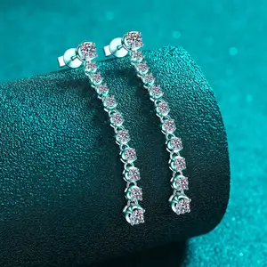 Minimalist Tassel Tennis Design Earrings Lab Grown Diamond Moissanite Fine Jewelry 925 Sterling Silver Fashion Earrings Studs