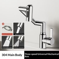 Robinet de lavabo mural moderne en laiton brossé gris anthracite à un seul trou avec bras rotatif multi-directionnel et affichage numérique en céramique