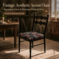 Chaise de salle à manger en bois massif avec imprimé ethnique bohème et revêtement en tissu, adaptée à la maison, au restaurant et à l'hôtel