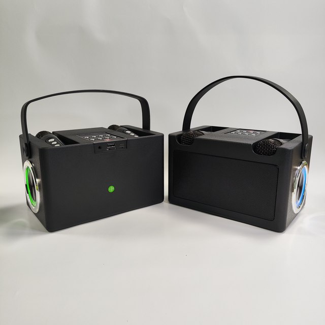 YS-203 Wireless Bluetooth Dual Microphone Karaoke Speaker 3D with Dual Wireless Microphone Portable Karaoke Speaker