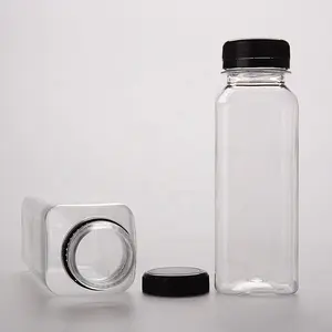 Şeffaf PET 12oz plastik boş kare Smoothie suyu şişeleri, üst plastik şişe konteyner suyu