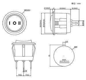 Interrupteur à bascule ZhaoFa KCD1 2P 10A 125VAC rouge et vert avec LED, matériau PA66/PC, IP12, fonction marche/arrêt, certifié CE, 10 000 cycles - Product Image 5