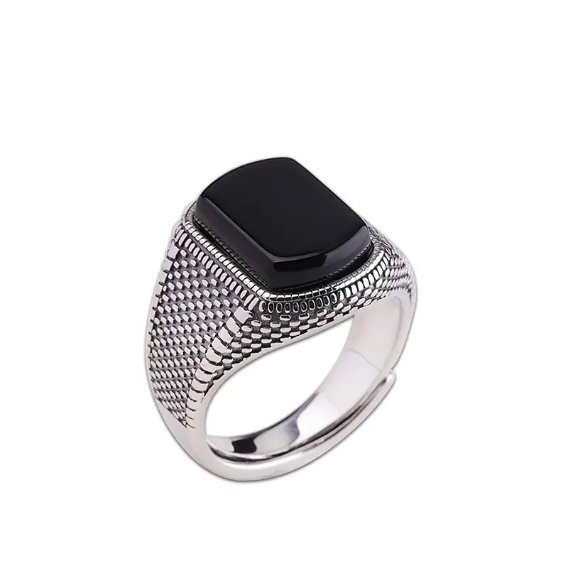 Người đàn ông da đen Nhẫn người đàn ông Vòng đá quý 925 Sterling bạc thời trang nhẫn cho nam giới