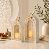 Ensemble de lanternes de Ramadan en gros, blanc et or, en métal, porte-bougie islamique pour la décoration de la maison et des hôtels, OEM
