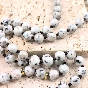 सफेद क्वार्ट्ज क्रिस्टल डबल पॉइंट पेंडेंट योग नेकलेस हस्तनिर्मित 8 मिमी कीवी जैस्पर महिला माला गहने - Product Image 6