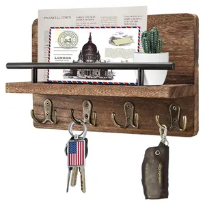 Wooden Frame Product Key Sign Wall Hanging Key Holder 4 Hooks For Home Decoration Key Display Shelf Customized