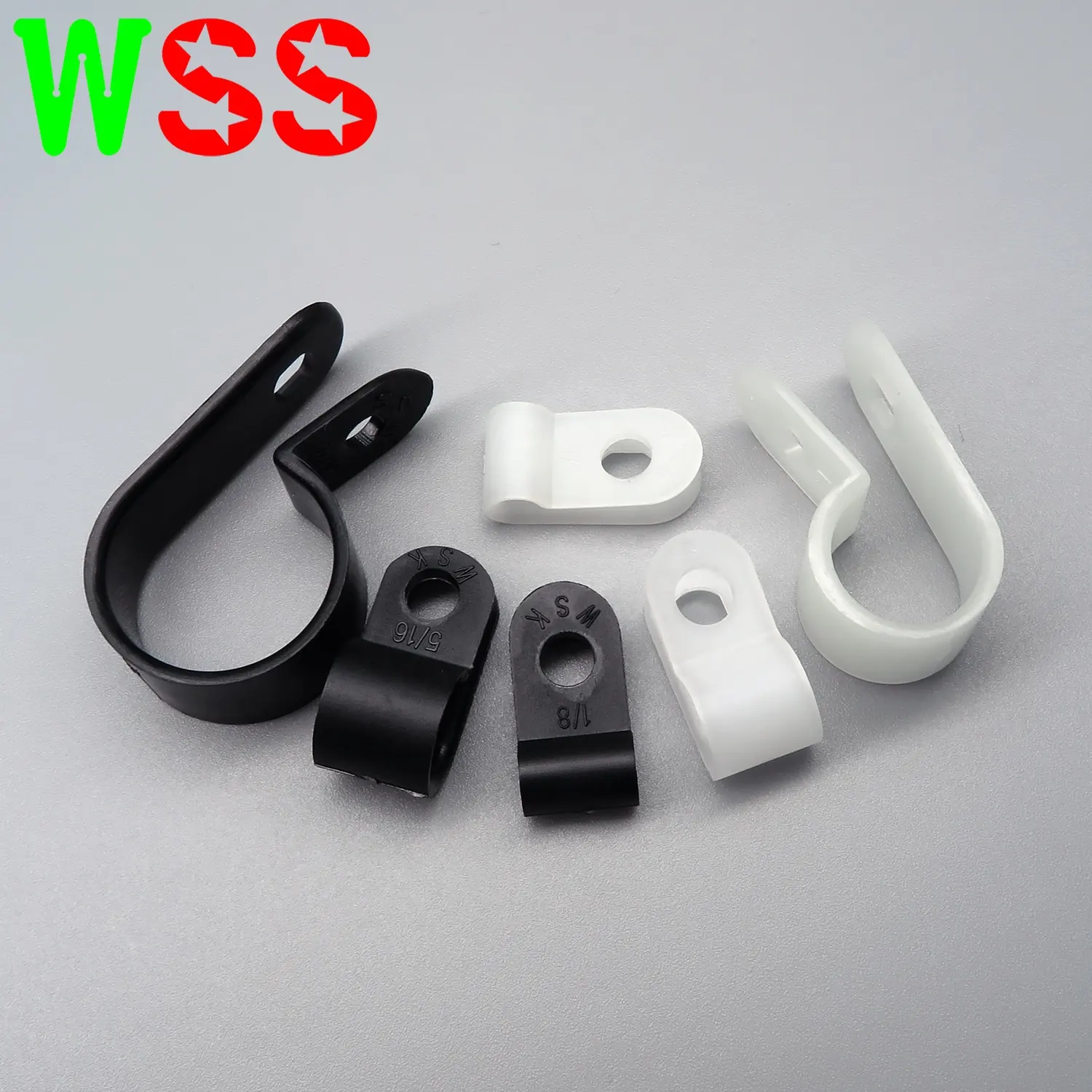 WSS Nylon Plastic R-Type Wire Clips 1/4" 5/16" 3/8" 1/2" 5/8" 3/4" Clamps Fasteners Assortment for Cable Conduit Cord Organizer