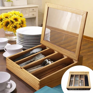Organisateur de tiroir de cuisine empilable classique en bois durable beige pour vaisselle et couverts - Product Image 3