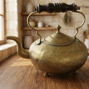 Bouilloire à thé vintage en laiton avec poignée et couvercle en bois, pot à eau en métal - Product Image 3