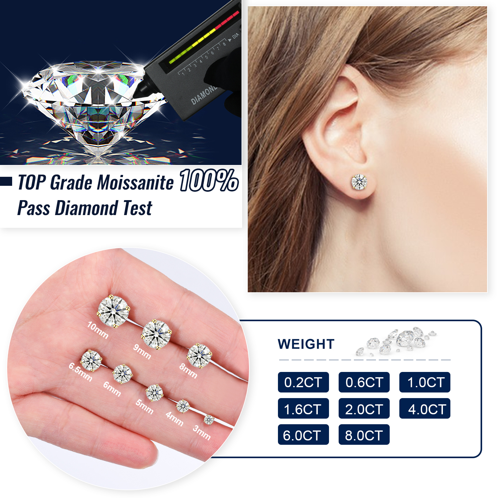 USA Stock 0.2ct-8ct Genuine 925 Sterling Silver Moissanite
