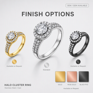 Wholesale Custom <b>Stainless</b> <b>Steel</b> Halo Cluster <b>Ring</b> Round Cut Cubic Zirconia Wedding Band <b>for</b> <b>Women</b> Jewelry - Product Image 2