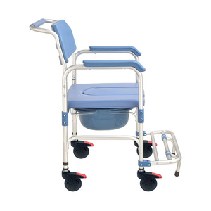 Chaise de douche en alliage d'aluminium bleue, pliable, avec roulettes, pour personnes handicapées, soins à domicile - Product Image 5