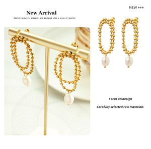 Joyería de Moda, Acero Inoxidable Impermeable, Chapado en Oro de 18k, Aretes Colgantes con Perlas, Lujo para Mujer - Product Image 5