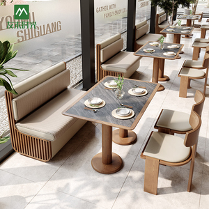 カスタムモダンホテルレストランソファ木製コーヒーショップテーブルチェアセットハーフサークルブース耐久性環境にやさしい - Product Image 4