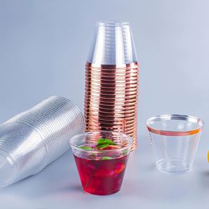 Gobelets et soucoupes jetables en plastique doré 9 oz pour cocktails et service de thé, idéaux pour les fêtes transfrontalières - Product Image 4