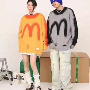 Hipster lâche décontracté polyvalent en détresse petit ami chemise en tricot américain McDonald's M <span class=keywords><strong>pull</strong></span> à col rond pour hommes - Product Image 1