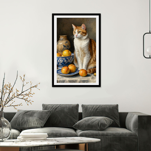 Quadro con Gatto e Frutta, Design Personalizzato, Decorazione Murale, Dipinto a Olio 100% Fatto a Mano, Incorniciato per Appendere - Product Image 5