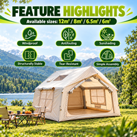 Tente de glamping gonflable 320x250x210cm avec 8 mètres carrés de surface au sol, grandes fenêtres et structure à poutres pneumatiques