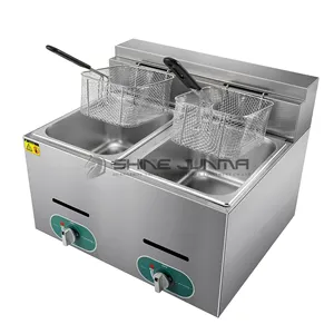 6L+6L Foodtruck Edelstahl Tisch Huhn Doppeltank Gasschüsselmaschine Chips gewerblicher Gasschüssel Gas-Tieffritteuse