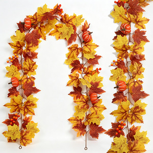 Guirlande de feuilles d'érable artificielles pour plantes fleurières, feuilles de citrouille et baies, décoration d'Halloween pour la maison, 1,8 m de long, pour la fête de la récolte - Product Image 1