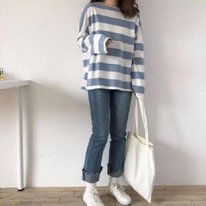 Zomer T-shirt met ronde hals en lange mouwen voor dames, versie van een veelzijdige gestreepte losse <span class=keywords><strong>blouse</strong></span> voor dames - Product Image 4