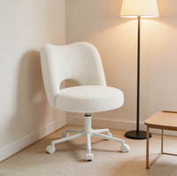 Chaise de bureau pivotante moderne en velours Teddy, dossier creux, cadre blanc, pour la maison, le bureau, la chambre des filles, la coiffeuse
