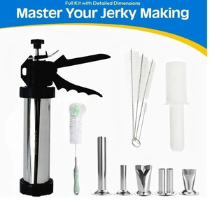 Jerky Gun Kit Machine à viande de bœuf en acier inoxydable avec 5 buses 1 <span class=keywords><strong>poussoir</strong></span> à viande 5 brosse de nettoyage accessoires de tir à saucisses - Product Image 2
