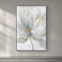 Seni Dinding Kanvas Triptych Bunga Botani Biru dengan Bulu untuk Ruang Tamu, Kamar Tidur, Hotel, Interior Modern Skandinavia