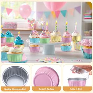 Moldes de aluminio para hornear, mini moldes para pasteles con tapas, moldes desechables para cupcakes de 4 oz, envoltorios para muffins, recipientes de aluminio tipo ramekin. - Product Image 2