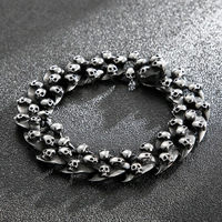 Bracelets pour hommes femmes Biker Creative Punk Vintage argent acier inoxydable gothique squelette crâne cubain lien chaîne