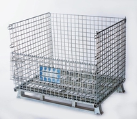 Conteneur de stockage en fil d'acier galvanisé, empilable et pliable, avec toit articulé 270°, porte pliante fendue, verrouillage à oreilles renforcé