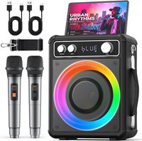 Máquina de Karaoke Todo en Uno / Altavoz Portátil con 2 Altavoces, Luces RGB, Sistema de Karaoke para el Hogar, Micrófonos Dobles para Interiores/Exteriores