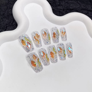 <span class=keywords><strong>Uñas</strong></span> Postizas Hechas a Mano al por Mayor, <span class=keywords><strong>Uñas</strong></span> Acrílicas Cortas Cuadradas <span class=keywords><strong>con</strong></span> <span class=keywords><strong>Flores</strong></span> 3D Talladas y <span class=keywords><strong>Pintadas</strong></span> a Mano - Product Image 4