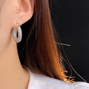 Boucles d'<span class=keywords><strong>oreilles</strong></span> créoles plaquées or véritable, super brillantes, grand cercle, élégantes, mode simple, boucle d'oreille avec incrustation de zircon, style Ins - Product Image 3