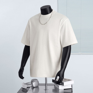 Black Oversized Cotton T Shirt Loose Fit Short Sleeve O Neck Blank Streetwear Tee for Men - Product Image 4