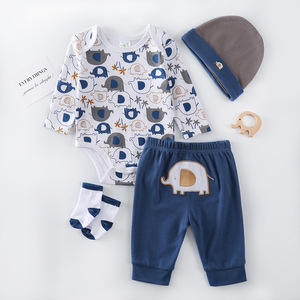 Nuevo mono de una pieza para bebé con <span class=keywords><strong>bata</strong></span> de manga larga y sombrero, conjunto informal de 4 piezas para 0-<span class=keywords><strong>1</strong></span> años, Material de Jersey de algodón 100% - Product Image 4