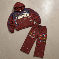 Pantalon de jogging pour homme en coton épais, style streetwear hip-hop, avec patch brodé de strass et effet délavé à l'acide