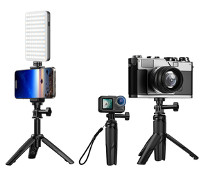 Perche à selfie stable avec mini trépied et anneau lumineux pour l'enregistrement vidéo de caméras et téléphones portables - Product Image 1