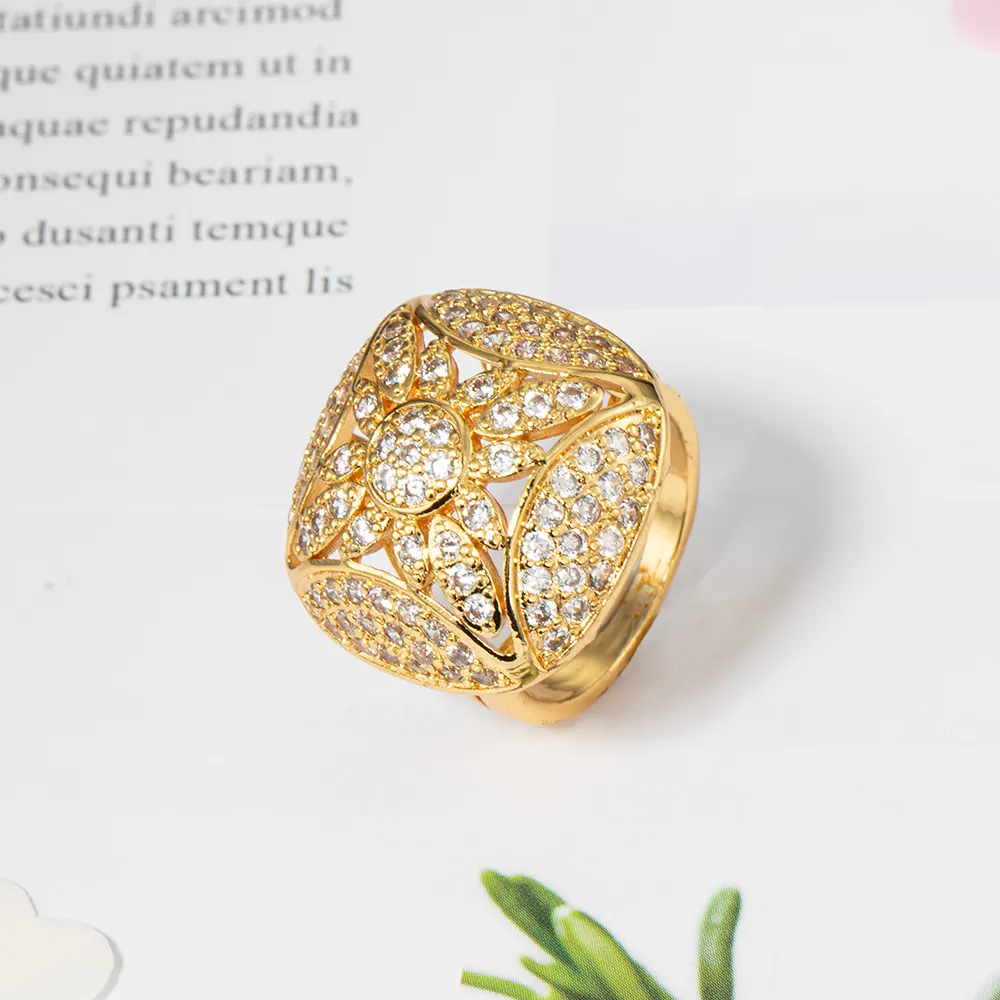 JH Wholesale Vendors Fashion Jewelry Ring 18/22K Gold Plated Ring Trendy Women Fine Copper Finger Ring