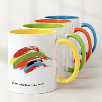 Mug en céramique coloré à intérieur et poignée colorés, rose, bleu, rouge, coloré, vierge, enduit, pour transfert thermique, avec logo personnalisé par sublimation