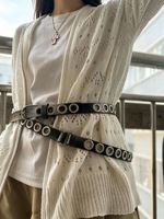 Ceinture en PU à double couche et découpes ajourées, accessoire mince et sexy pour filles, avec une longue ceinture fine à découpes ajourées