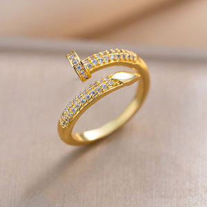 Nuovo Anello Aperto in Acciaio Inossidabile, Accessorio Moda da Donna per Feste, Zirconia <span class=keywords><strong>Brillante</strong></span> Placcato Oro 18K con Diamanti Incastonati - Product Image 4