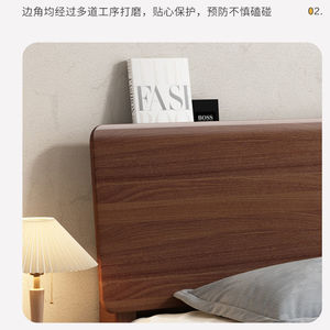 Modern <b>Minimalist</b> Rubberwood Bed Walnut Color 1.8m X 2m Platform Bed For Master Bedroom - Product Image 4