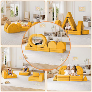 Canapé modulaire pour enfants 12 pièces en tissu bleu avec mousse haute élasticité, mobilier de salle de jeux pour enfants de 3 ans et plus - Product Image 2