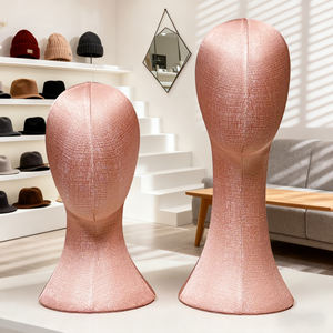 Mannequin de présentation de tête en lin rose perle élégant avec <span class=keywords><strong>insert</strong></span> en mousse intégral pour chapeaux, bijoux, lunettes, perruques, écouteurs - Product Image 1